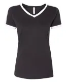 LA T 3532 Women's Retro Ringer Fine Jersey V-Neck  BLACK/WHITE