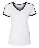 LA T 3532 Women's Retro Ringer Fine Jersey V-Neck  WHITE/BLACK