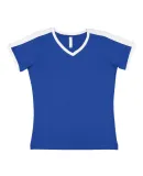 LA T 3532 Women's Retro Ringer Fine Jersey V-Neck  ROYAL/ WHITE