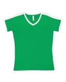 LA T 3532 Women's Retro Ringer Fine Jersey V-Neck  VINT GREEN/ WHT