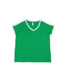 LA T 3832 Women's Curvy Retro Ringer Premium Jerse in Vintage green/white