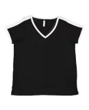 LA T 3832 Women's Curvy Retro Ringer Premium Jerse BLACK/ WHITE