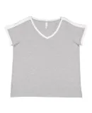 LA T 3832 Women's Curvy Retro Ringer Premium Jerse HEATHER/ WHITE