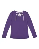 LA T 3538 Women's Fine Jersey Lace-Up Long Sleeve  VINT PURPLE/ WHT