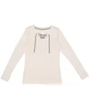 LA T 3538 Women's Fine Jersey Lace-Up Long Sleeve  NTRL HTHR/ TITNM