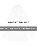 LA T 6917 Fine Jersey Long Sleeve Hooded Raglan T- Natural Heather/ Granite Heather/ Titanium