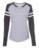 LA T 3534 Women's Fine Jersey Mash Up Long Sleeve  in Vintage heather/vintage navy/b