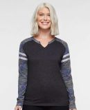 LA T 3534 Women's Fine Jersey Mash Up Long Sleeve  in Vintage smoke/vintage camo/vin