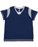 LA T 3833 Women's Curvy Lace Up Fine Jersey Tee in Navy/titanium/white