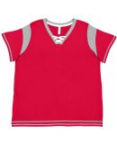 LA T 3833 Women's Curvy Lace Up Fine Jersey Tee in Red/titanium/white