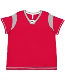 LA T 3833 Women's Curvy Lace Up Fine Jersey Tee RED/ TTNIUM/ WHT