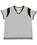 LA T 3833 Women's Curvy Lace Up Fine Jersey Tee in Titanium/black/white