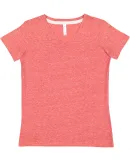 LA T 3591 Women's Harborside Mélange V-Neck T-Shi RED MELANGE