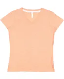 LA T 3591 Women's Harborside Mélange V-Neck T-Shi PAPAYA MELANGE