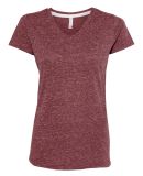 LA T 3591 Women's Harborside Mélange V-Neck T-Shi in Burgundy melange
