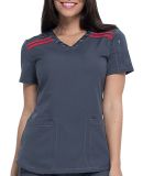 Dickies Medical  DK740   - V-Neck Top Pewter / Red