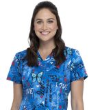 Dickies Medical  DK704   - V-Neck Top Peace Love Butterflies