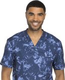 Dickies Medical DK611 -  Men's V-Neck Top Positively Plaid Navy