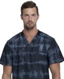 Dickies Medical DK613 -  Men's V-Neck Top Tie Dye Stripes Pewter