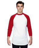 Augusta Sportswear 4420 Three-Quarter Raglan Sleev in White/ red