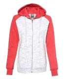 J America 8679 Women’s Mélange Fleece Colorbloc White/ Red