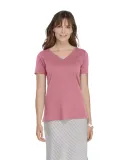 Delta Apparel P514S   Lds Vee Crew SLUB in Petal