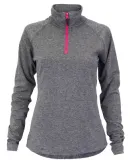 Delta Apparel S2995VP   Juniors QTR Zip in Grey heather/neon pink