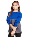 Delta Apparel S5353GP   Girls Crew in Grey heather/royal j96