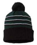 Richardson Hats 134 Stripe Pom Cuffed Beanie Dark Green/ Black/ White