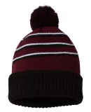 Richardson Hats 134 Stripe Pom Cuffed Beanie Maroon/ Black/ White