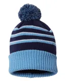 Richardson Hats 134 Stripe Pom Cuffed Beanie Navy/ Columbia Blue/ White