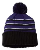 Richardson Hats 134 Stripe Pom Cuffed Beanie Purple/ Black/ White