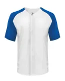 Badger Sportswear 4950 Triblend Full Button T-Shir White/ Royal