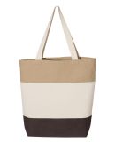 Q-Tees Q125900 11L Tri-Color Tote in Chocolate/ natural/ khaki