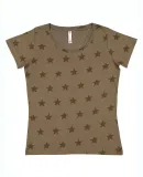 Code V 3629 Women's Star Print Scoop Neck Tee Military Green Star