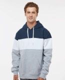 J America 8644 Varsity Fleece Colorblocked Hooded  Navy/ Oxford