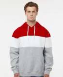 J America 8644 Varsity Fleece Colorblocked Hooded  Red/ Oxford