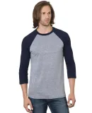 Bayside Apparel 9525 Triblend Three-Quarter Sleeve Athletic Grey/ Navy