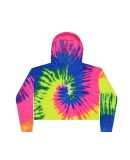 Tie-Dye CD8333 Ladies' Cropped Hooded Sweatshirt in Neon rainbow