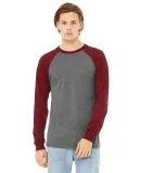 Bella + Canvas 3000 Men's Jersey Long-Sleeve Baseb in Dp hthr/ cardnal