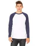 Bella + Canvas 3000 Men's Jersey Long-Sleeve Baseb in White/ navy