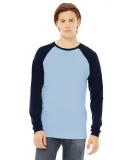 Bella + Canvas 3000 Men's Jersey Long-Sleeve Baseb in Baby blue/ navy