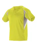 Alleson Athletic 529 Two Button Henley Baseball Je Electric Yellow/ Grey/ White