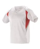 Alleson Athletic 529Y Youth Two Button Henley Base in White/ red/ grey