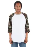 Shaka Wear SHRAGCM Adult 6 oz., 3/4-Sleeve Camo Ra in White/ camo grn