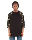 Shaka Wear SHRAGCM Adult 6 oz., 3/4-Sleeve Camo Ra in Black/ camo grn