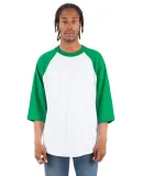 Shaka Wear SHRAG Adult 6 oz 3/4 Sleeve Raglan T-Sh in White/ kelly grn