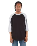 Shaka Wear SHRAG Adult 6 oz 3/4 Sleeve Raglan T-Sh in Black/ hthr grey