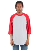 Shaka Wear SHRAG Adult 6 oz 3/4 Sleeve Raglan T-Sh in Heather gry/ red