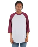 Shaka Wear SHRAG Adult 6 oz 3/4 Sleeve Raglan T-Sh in Hthr gry/ brgndy